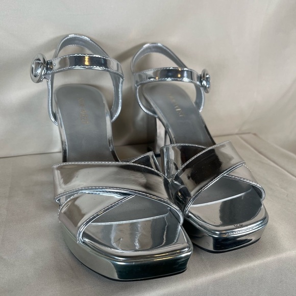 Nine West Shoes - Nine West Silver Strappy Platform Heels